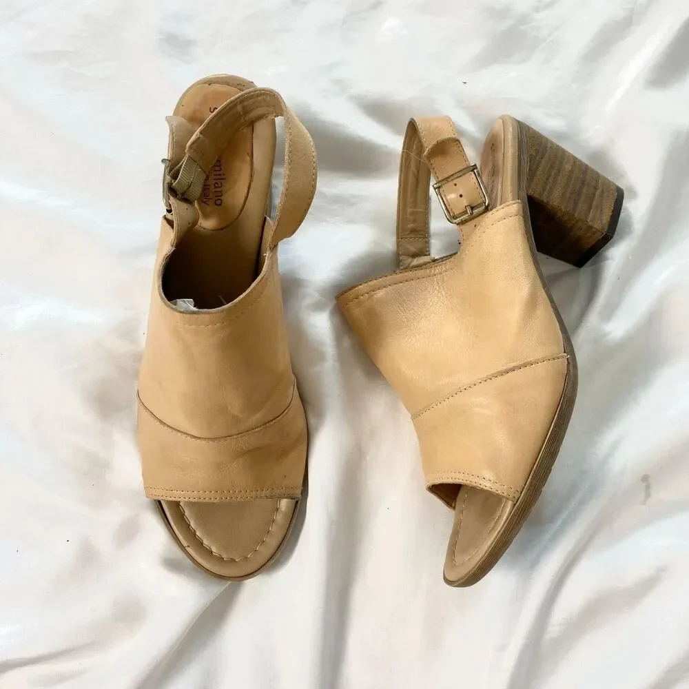 Sophia Milano Italian tan Soft leather slingback mules Sandals Open Toe US 7